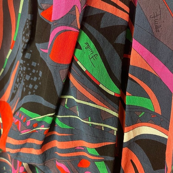 EMILIO PUCCI Dark Grasshopper Print Sleeveless Peplum Silk Top - Picture 4 of 9